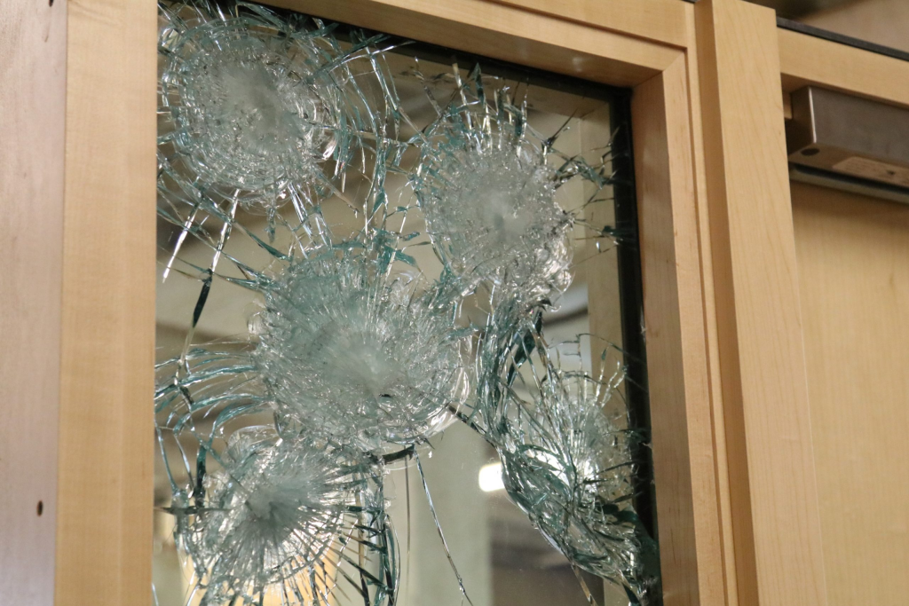 Damaged bulletproof window